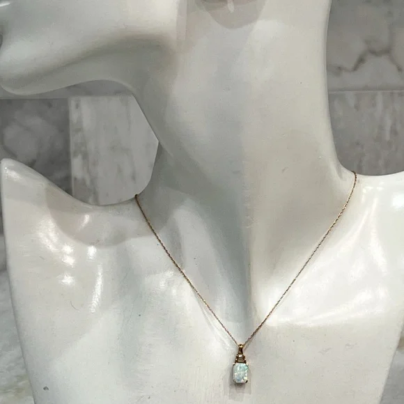 10K Yellow Gold Opal Octagon Pendant Necklace - Picture 10 of 16